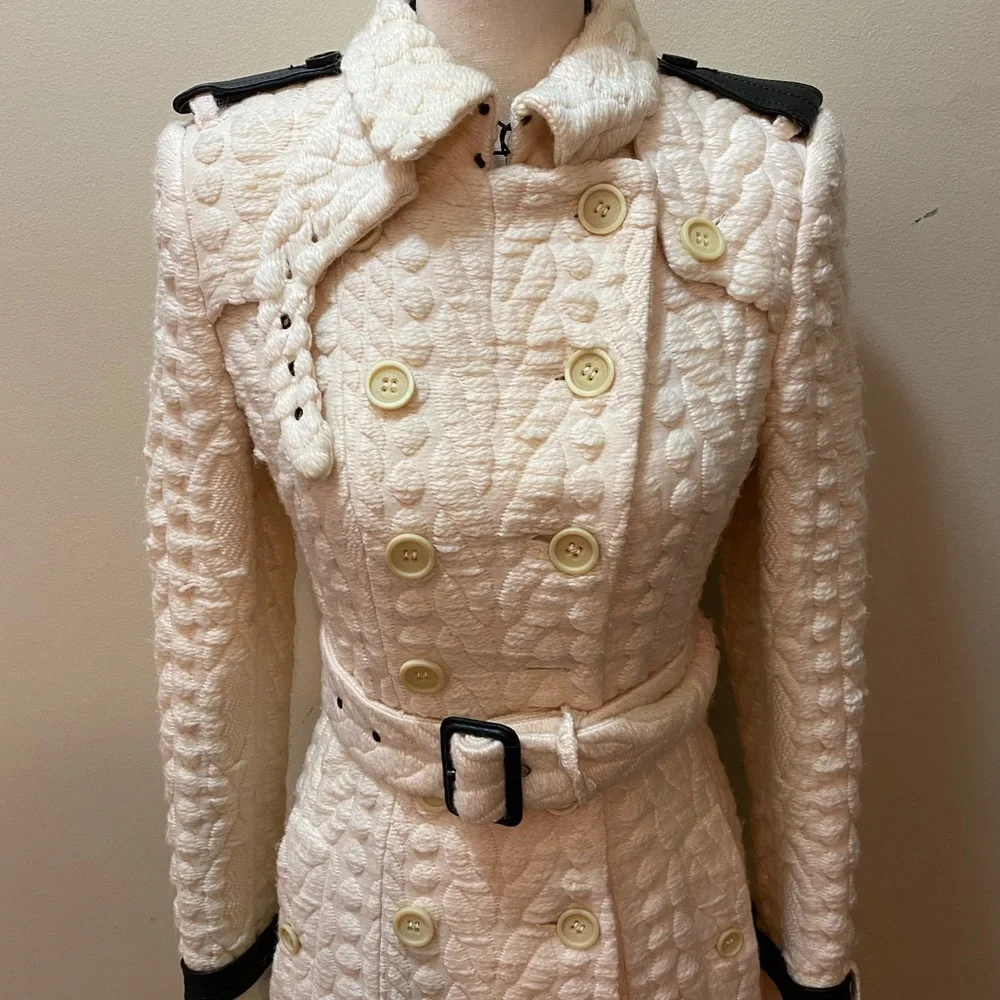 Burberry prorsum runway knit effect white ivory trench coat - Picture 7 of 16